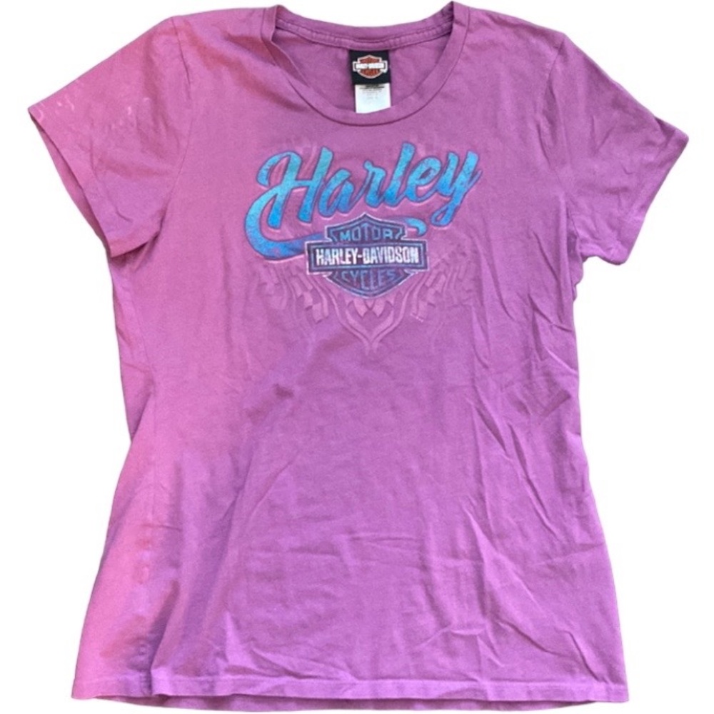 Harley Davidson shirt sleeve purple and blue t shirt